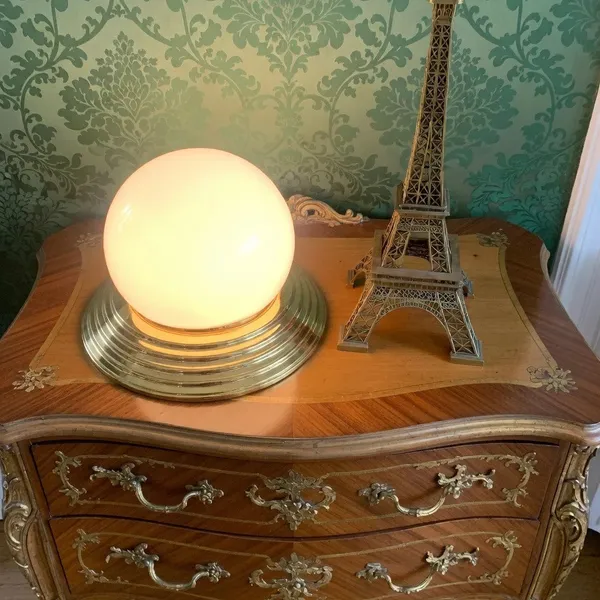 Lampe à poser opaline et laiton Massive 1970/80
